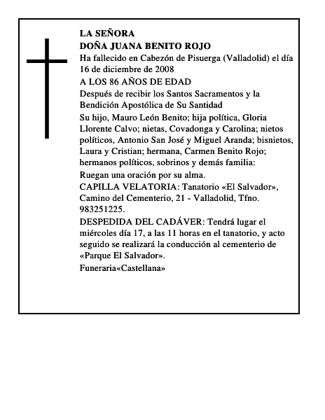 DOÑA JUANA BENITO ROJO