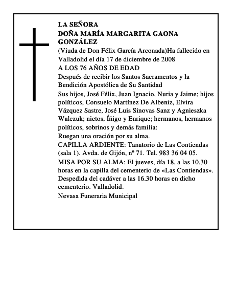 DOÑA MARÍA MARGARITA GAONA GONZÁLEZ