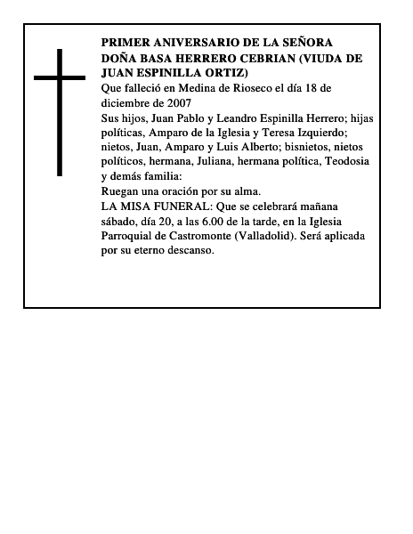 DOÑA BASA HERRERO CEBRIAN (VIUDA DE JUAN ESPINILLA ORTIZ)