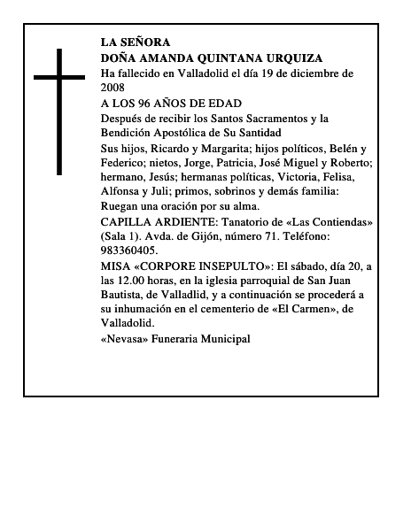 DOÑA AMANDA QUINTANA URQUIZA