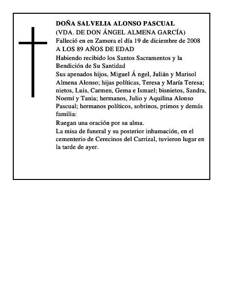 DOÑA SALVELIA ALONSO PASCUAL