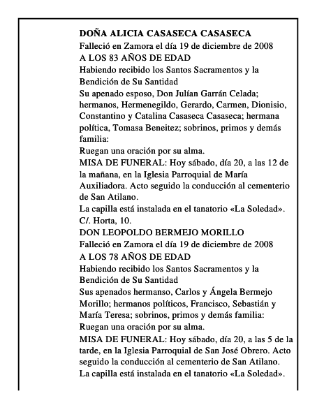 DOÑA ALICIA CASASECA CASASECA