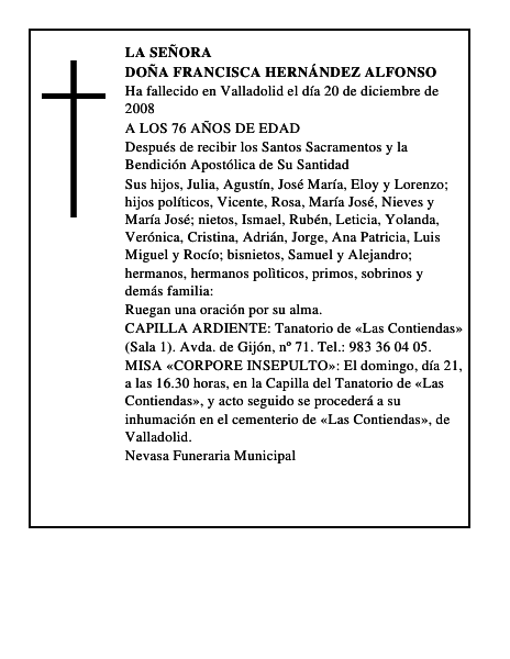 DOÑA FRANCISCA HERNÁNDEZ ALFONSO
