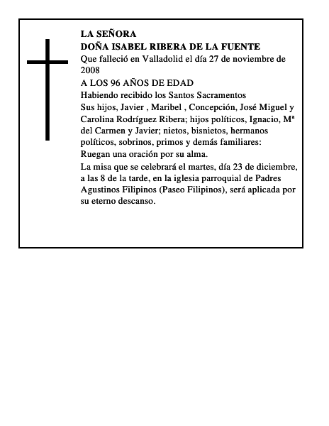 DOÑA ISABEL RIBERA DE LA FUENTE