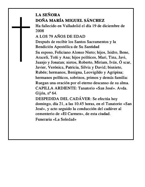 DOÑA MARÍA MIGUEL SÁNCHEZ