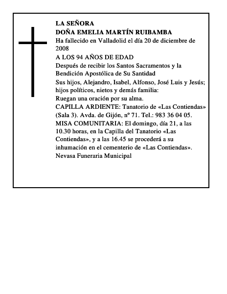 DOÑA EMELIA MARTÍN RUIBAMBA