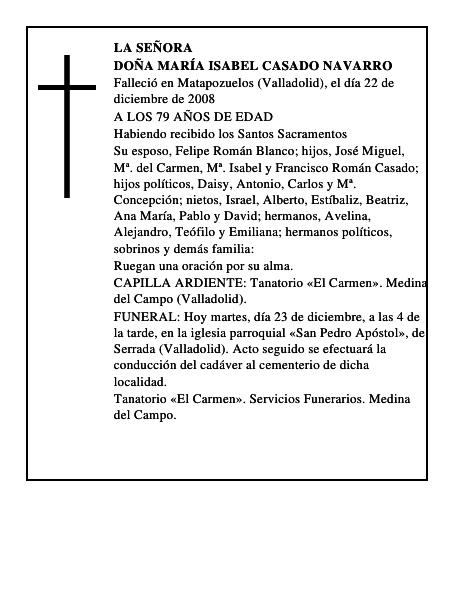 DOÑA MARÍA ISABEL CASADO NAVARRO