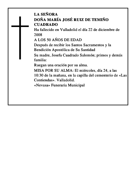 DOÑA MARÍA JOSÉ RUIZ DE TEMIÑO CUADRADO