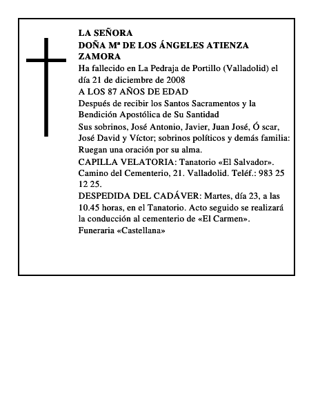 DOÑA Mª DE LOS ÁNGELES ATIENZA ZAMORA