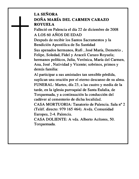 DOÑA MARÍA DEL CARMEN CARAZO ROYUELA