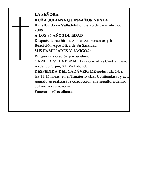 DOÑA JULIANA QUINZAÑOS NÚÑEZ