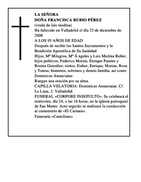 DOÑA FRANCISCA RUBIO PÉREZ