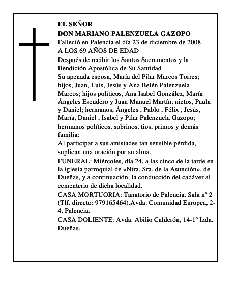 DON MARIANO PALENZUELA GAZOPO