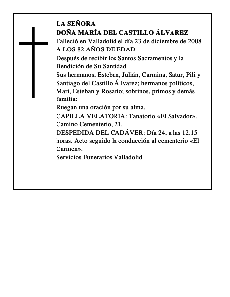 DOÑA MARÍA DEL CASTILLO ÁLVAREZ