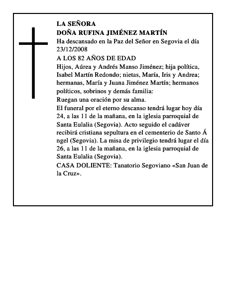 DOÑA RUFINA JIMÉNEZ MARTÍN