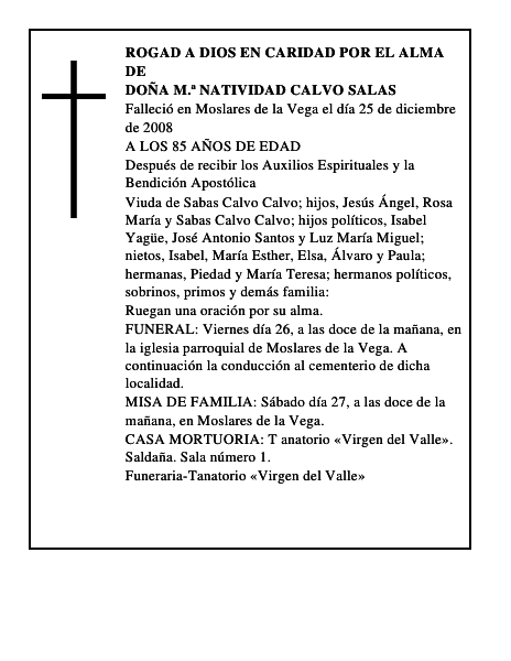DOÑA M.ª NATIVIDAD CALVO SALAS