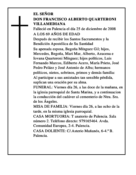 DON FRANCISCO ALBERTO QUARTERONI VILLAMEDIANA