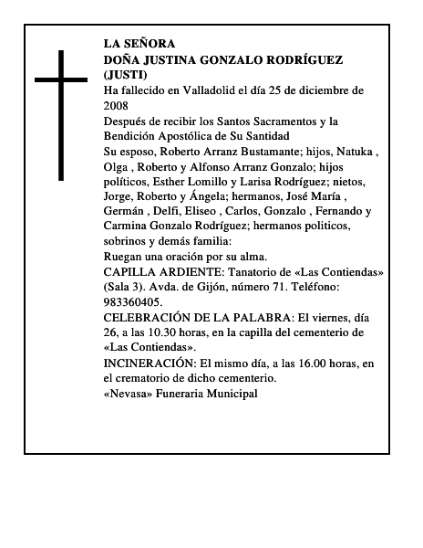 DOÑA JUSTINA GONZALO RODRÍGUEZ (JUSTI)