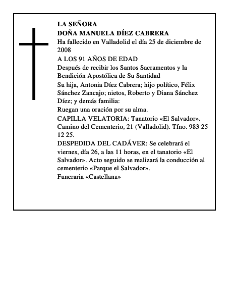 DOÑA MANUELA DÍEZ CABRERA