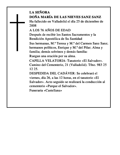 DOÑA MARÍA DE LAS NIEVES SANZ SANZ