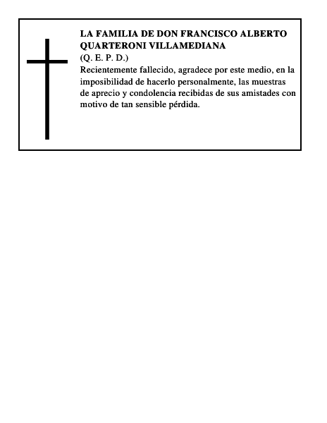 LA FAMILIA DE DON FRANCISCO ALBERTO QUARTERONI VILLAMEDIANA