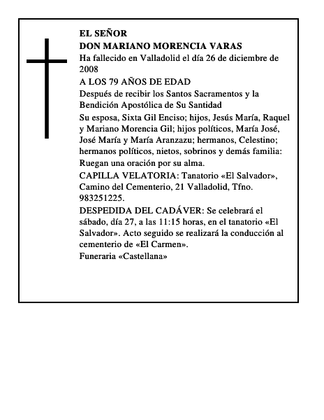 DON MARIANO MORENCIA VARAS