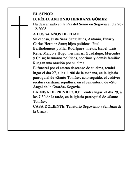 D. FÉLIX ANTONIO HERRANZ GÓMEZ