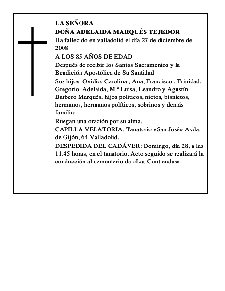 DOÑA ADELAIDA MARQUÉS TEJEDOR