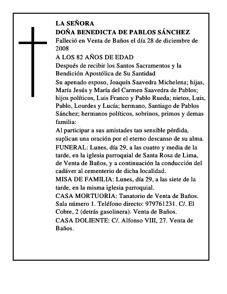 DOÑA BENEDICTA DE PABLOS SÁNCHEZ