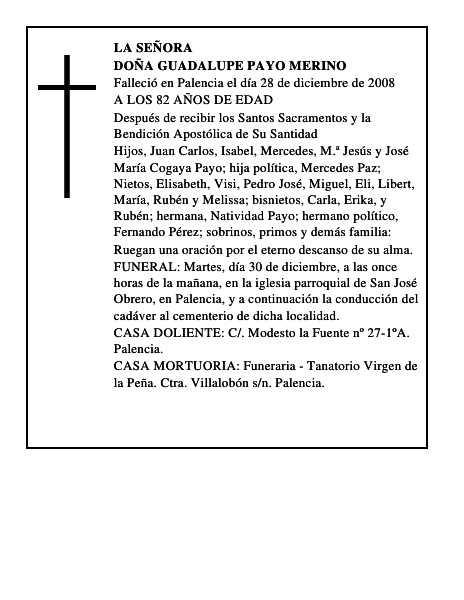 DOÑA GUADALUPE PAYO MERINO