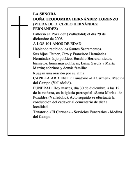 DOÑA TEODOMIRA HERNÁNDEZ LORENZO