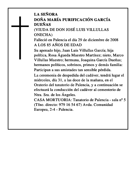 DOÑA MARÍA PURIFICACIÓN GARCÍA DUEÑAS