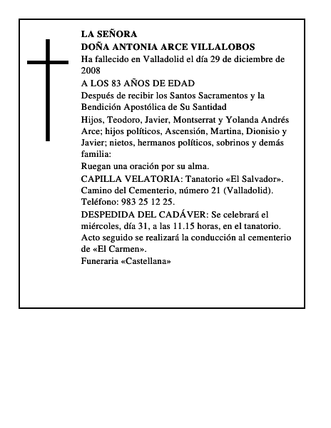 DOÑA ANTONIA ARCE VILLALOBOS