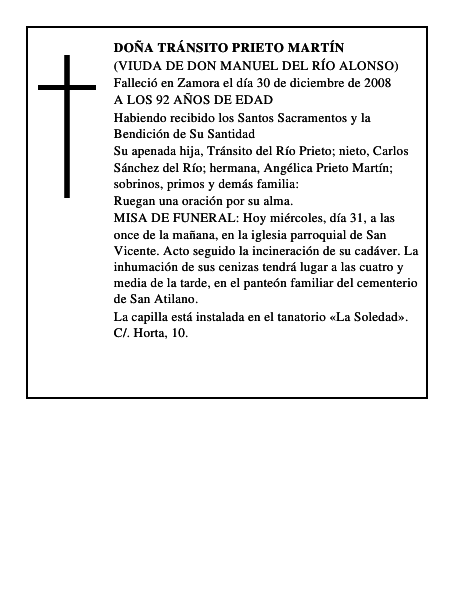 DOÑA TRÁNSITO PRIETO MARTÍN