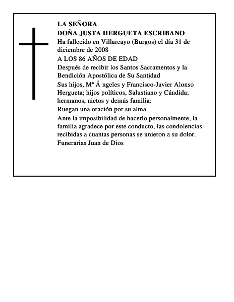 DOÑA JUSTA HERGUETA ESCRIBANO