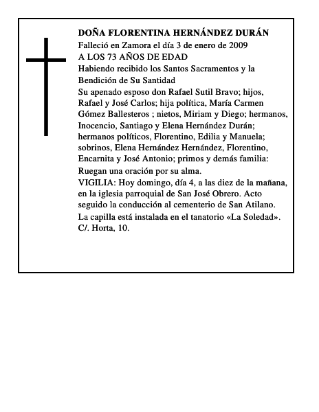 DOÑA FLORENTINA HERNÁNDEZ DURÁN