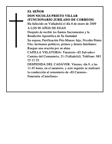 DON NICOLÁS PRIETO VILLAR (FUNCIONARIO JUBILADO DE CORREOS)