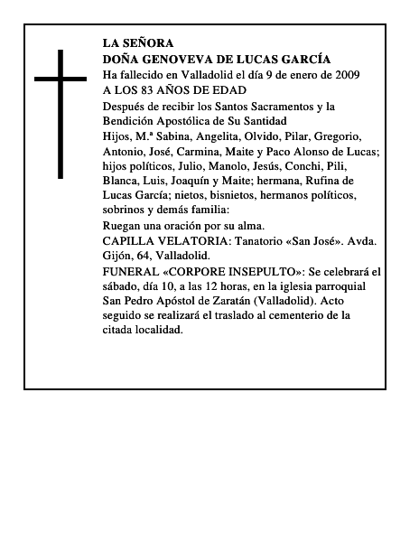 DOÑA GENOVEVA DE LUCAS GARCÍA