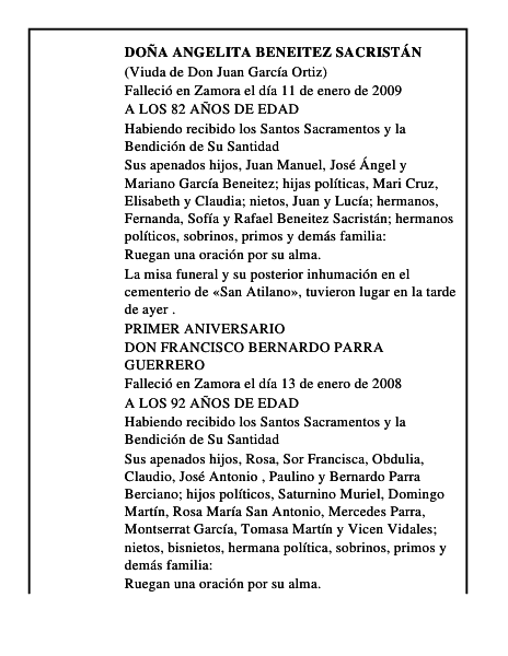 DOÑA ANGELITA BENEITEZ SACRISTÁN