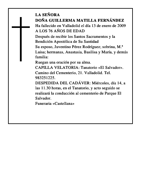 DOÑA GUILLERMA MATILLA FERNÁNDEZ