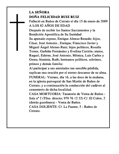 DOÑA FELICIDAD RUIZ RUIZ