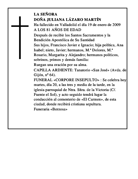 DOÑA JULIANA LÁZARO MARTÍN