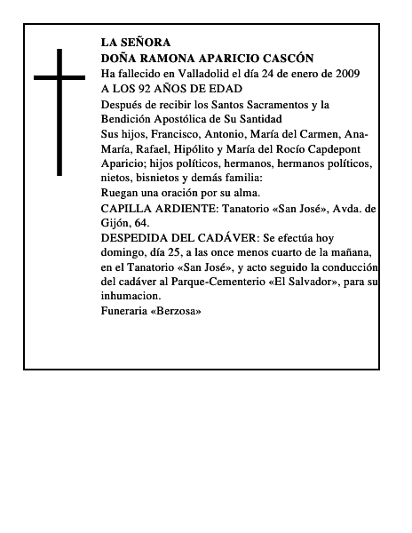 DOÑA RAMONA APARICIO CASCÓN