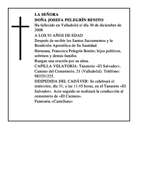 DOÑA JOSEFA PELEGRÍN BENITO
