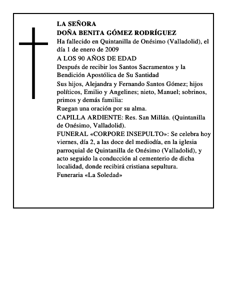 DOÑA BENITA GÓMEZ RODRÍGUEZ