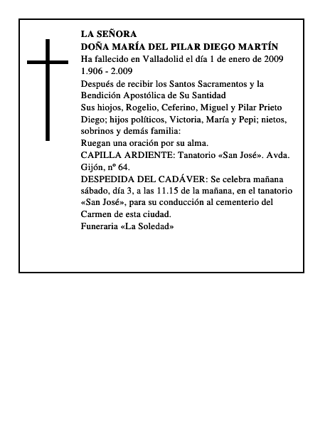 DOÑA MARÍA DEL PILAR DIEGO MARTÍN
