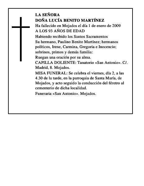 DOÑA LUCÍA BENITO MARTÍNEZ