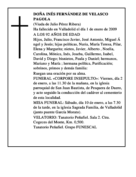 DOÑA INÉS FERNÁNDEZ DE VELASCO PAGOLA