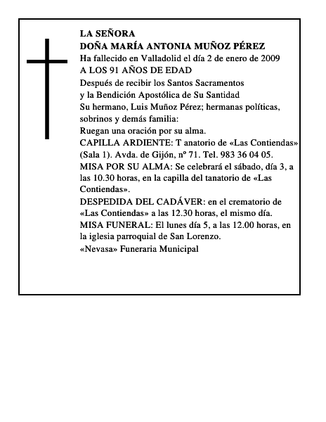 DOÑA MARÍA ANTONIA MUÑOZ PÉREZ