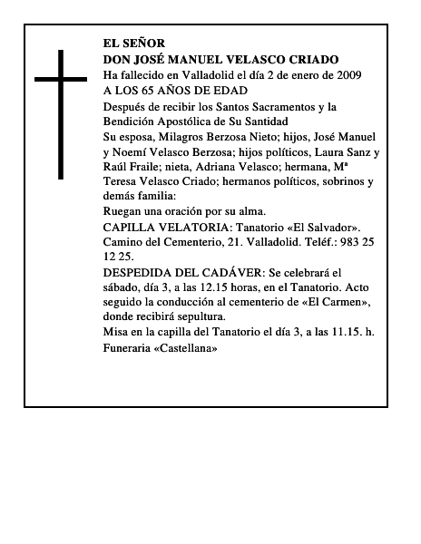 DON JOSÉ MANUEL VELASCO CRIADO